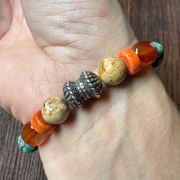 Vintage CAROLYN POLLACK Beaded Multi Gemstone Bracelet Sterling Silver Turquoise - Picture 3 of 12